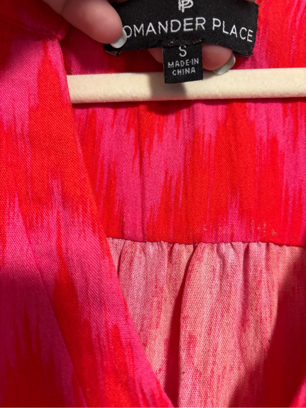 Tuckernut Pomander Place Hot Pink and Red Ikat V-Neck Tiered Dress - Picture 5 of 8